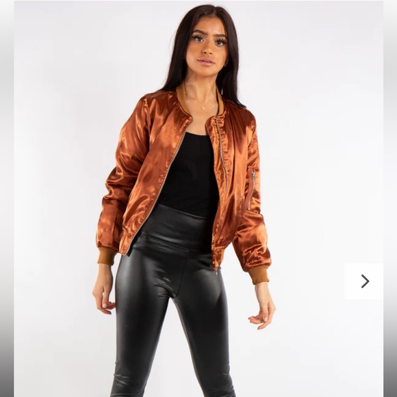 Misguided Grace Bronze Satin Bomber Jacket - Picture 2 of 11